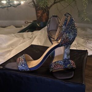 Betsey Johnson Blue and Multicolor Embellished Heels